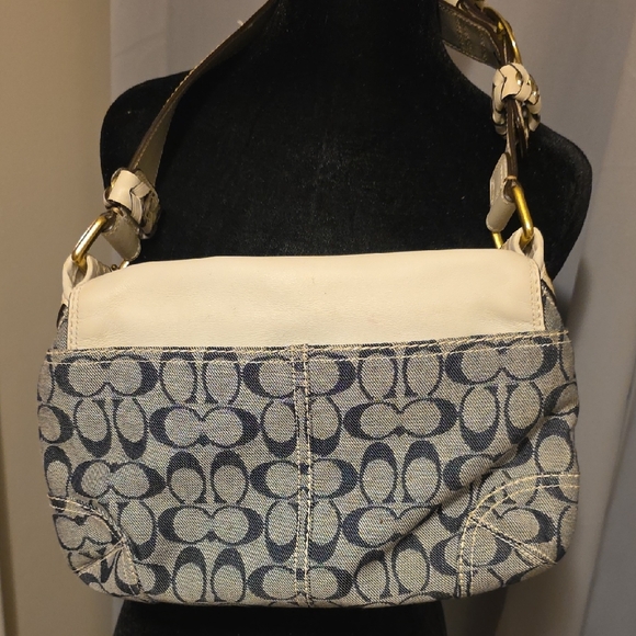 Coach Blue and Cream Canvas Shoulder Bag - Picture 2 of 3